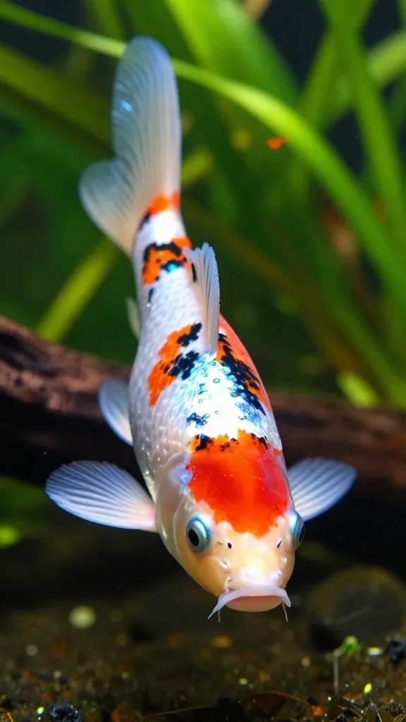 Koi metalhead guppy with iridescent chrome-like head patch