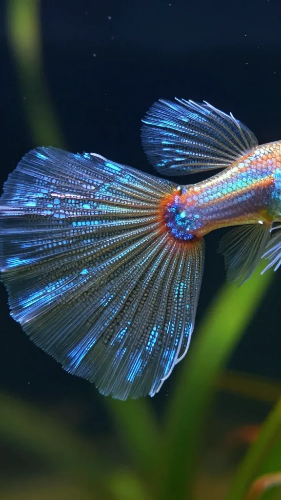 Mosaic pattern guppy tail showing repeating dark and light mesh