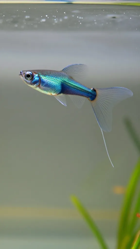 Swordtail guppy showing single elongated lower caudal ray
