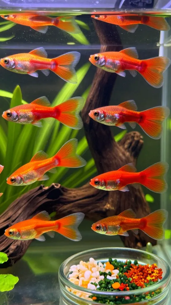 Guppies showing stable color under consistent temperature and diet