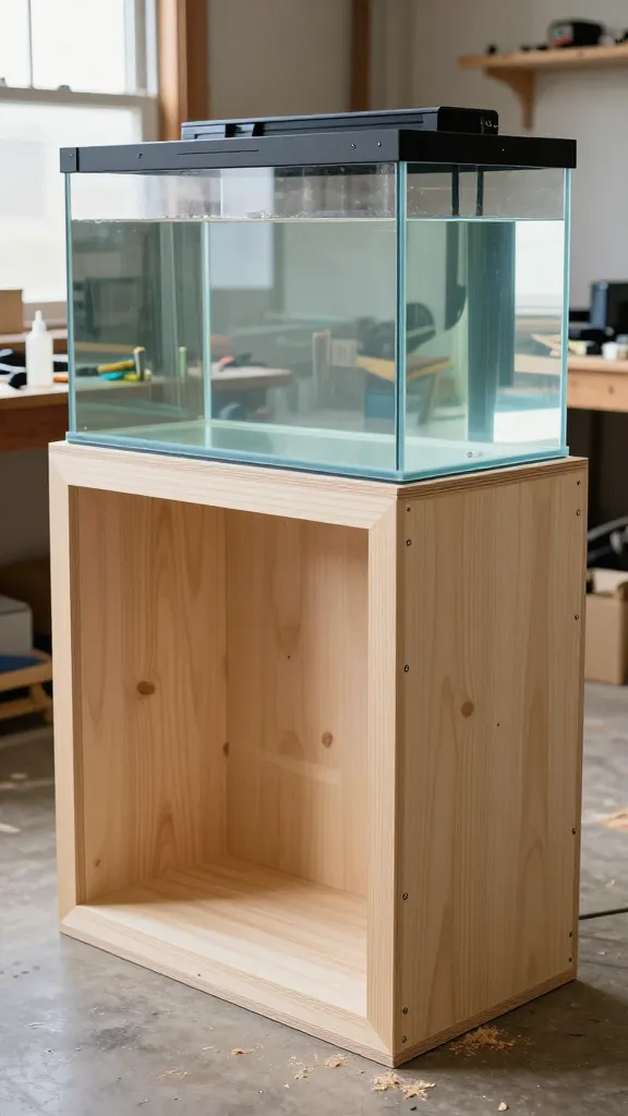 Plywood box aquarium stand with shear wall construction