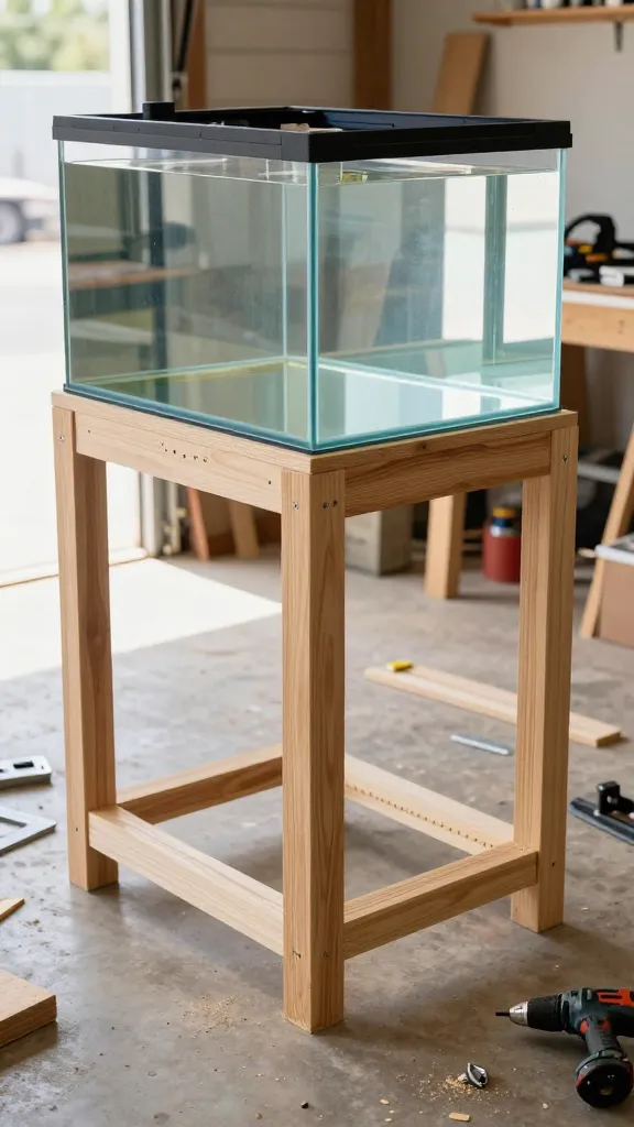 Center support legs and load path diagram for fish tank stand
